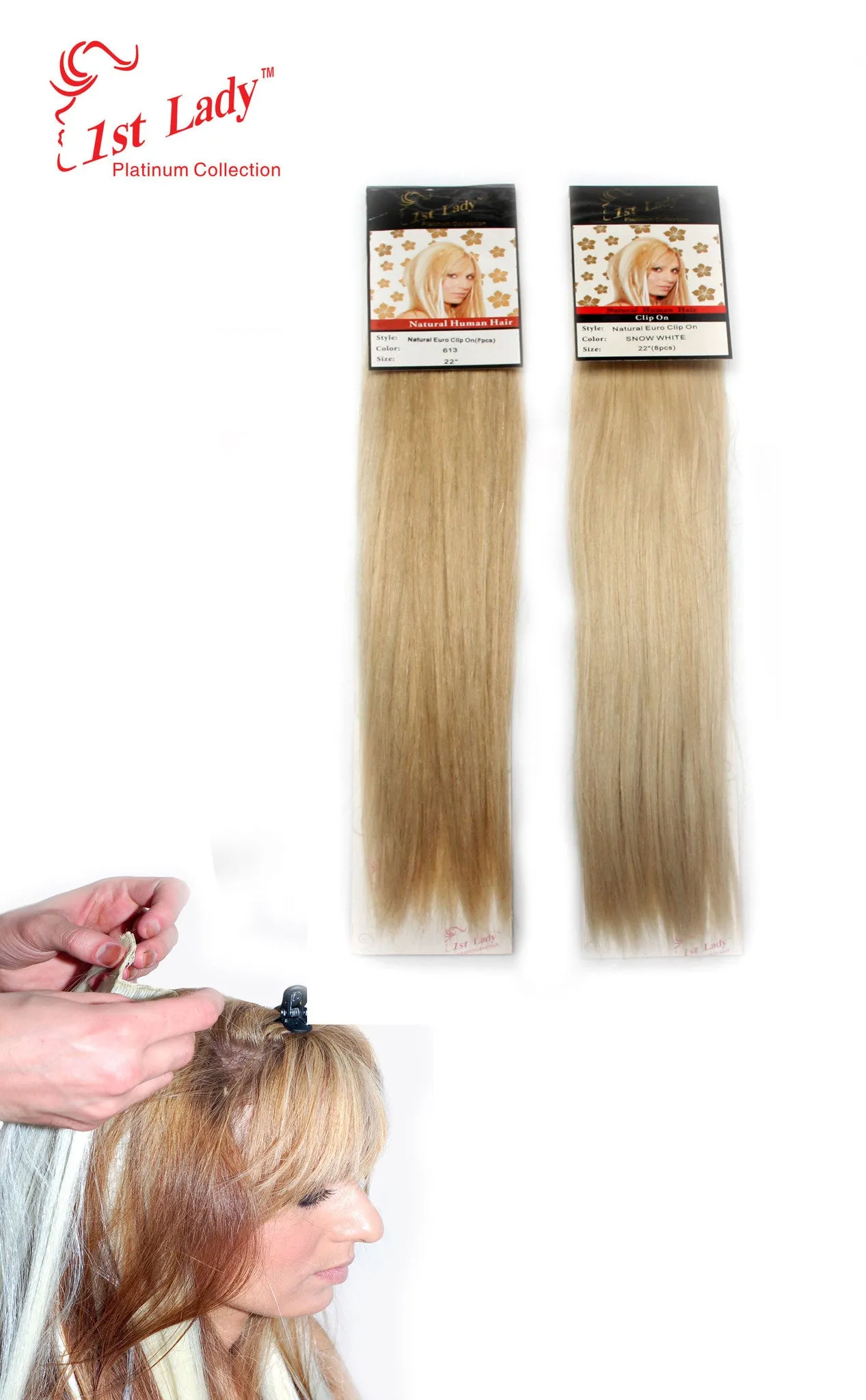 1st Lady Natural Euro Human Hair Blended Clip on Hair Extensions 22" (8Pcs)