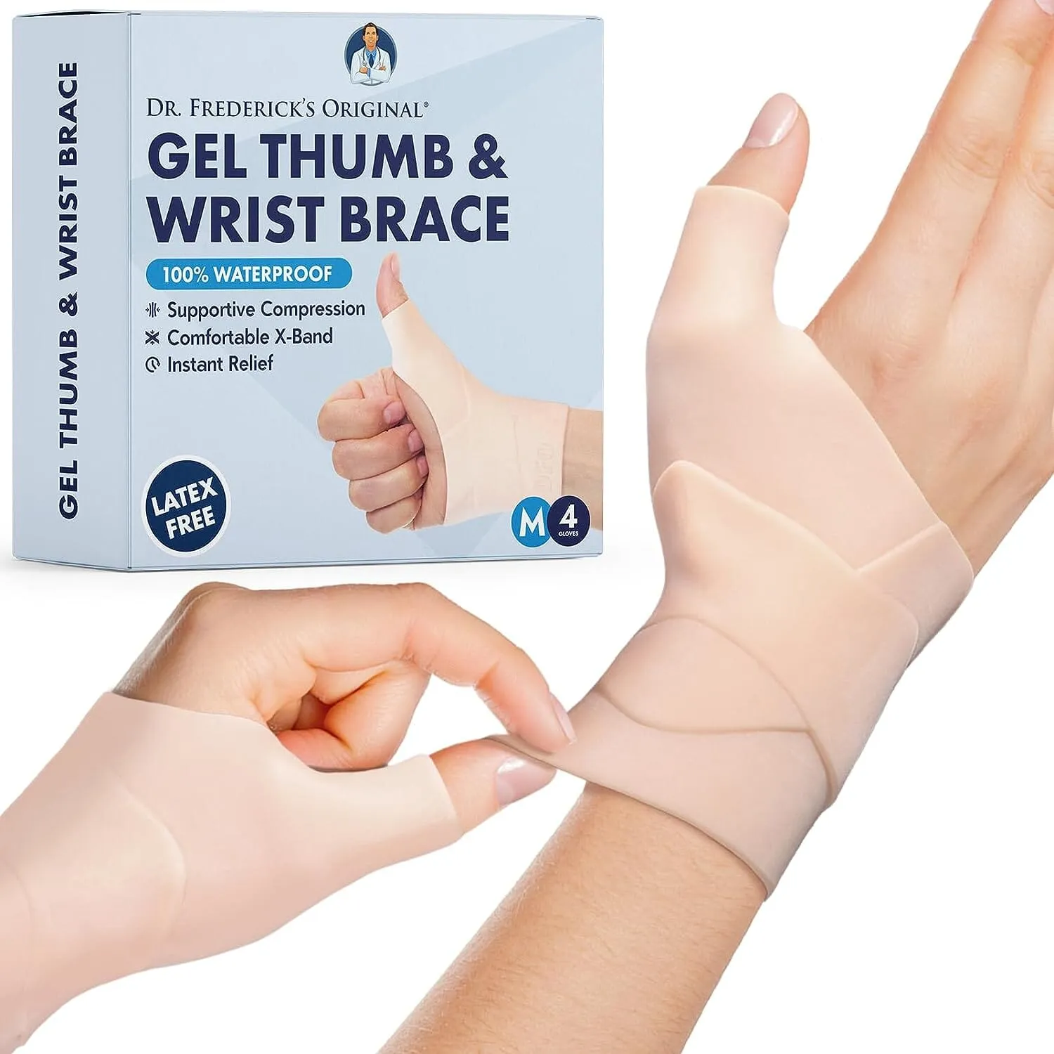 Dr. Frederick's Original Waterproof Thumb & Wrist Brace - 4pcs - Thumb Spica Splint - Hand Brace for Tendonitis, Arthritis, De Quervain’s - Fits Left or Right Hand - Women & Men