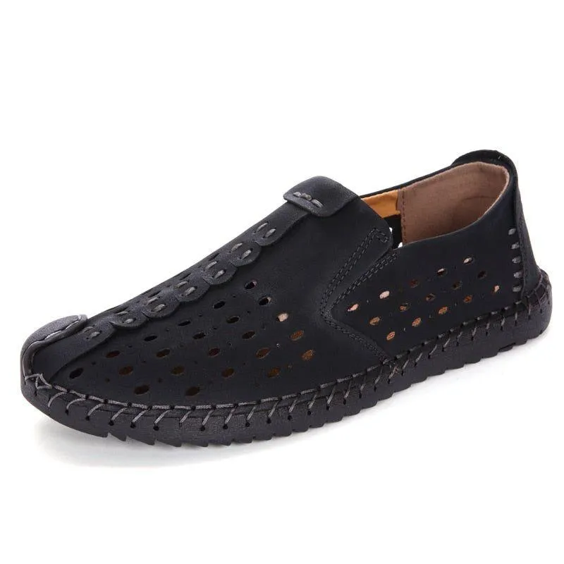 Men's Casual Shoes Leather Summer Loafers Breathable Comfortable Flat