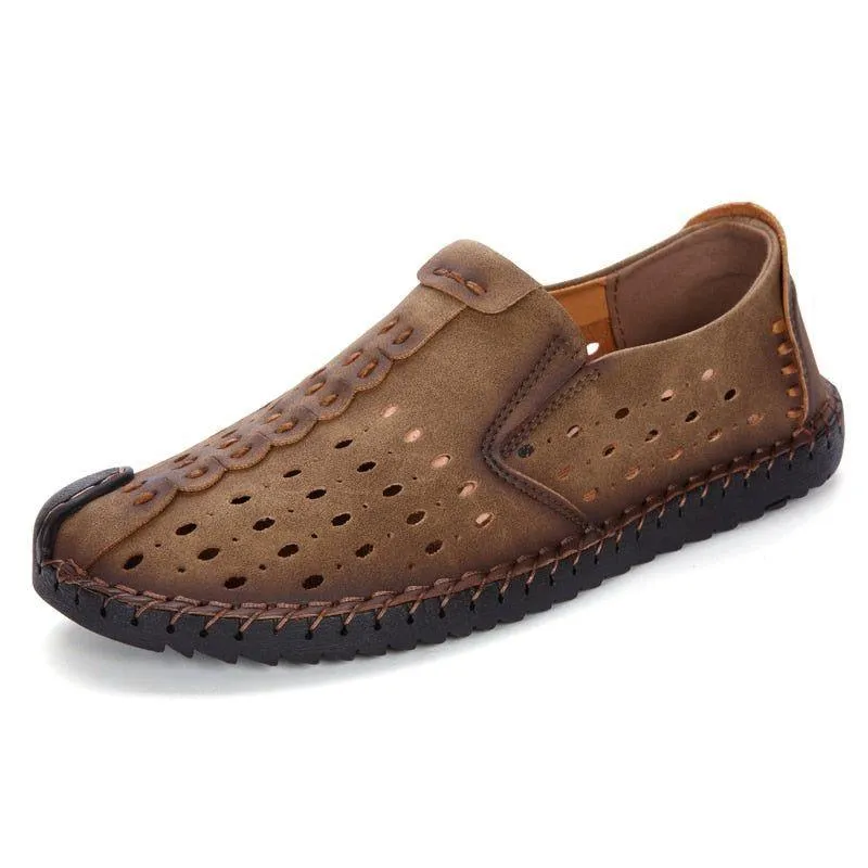 Men's Casual Shoes Leather Summer Loafers Breathable Comfortable Flat