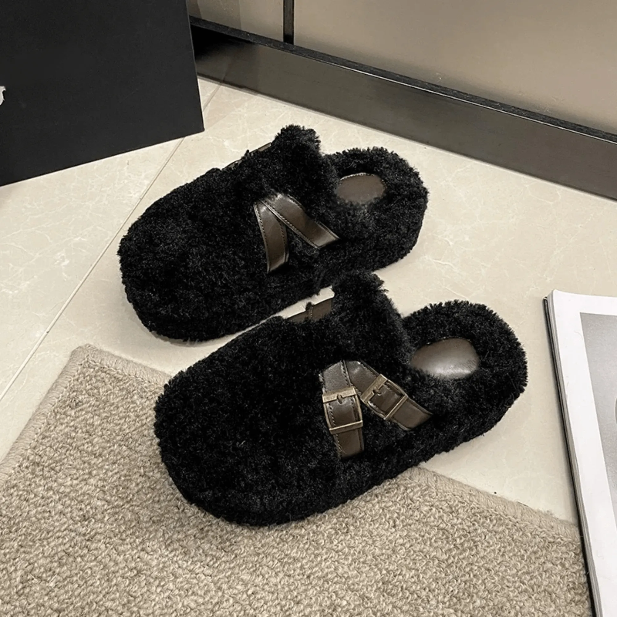Pre Order:  Buckles Warm Platform Flip Flops