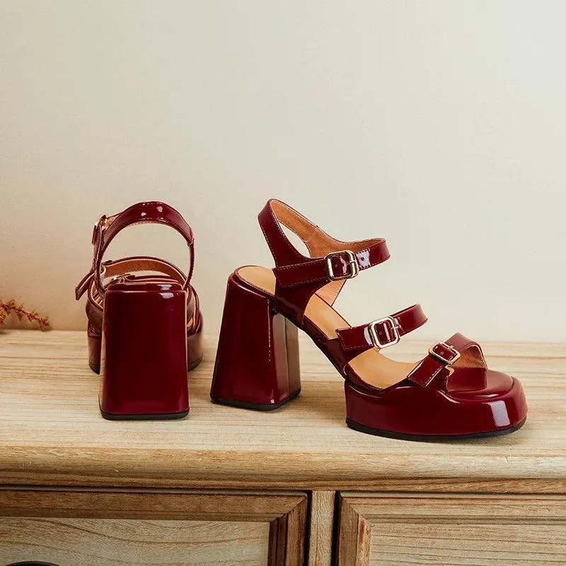 TSS90 Women's Casual Shoes - Leather Chunky High Heels Sandals