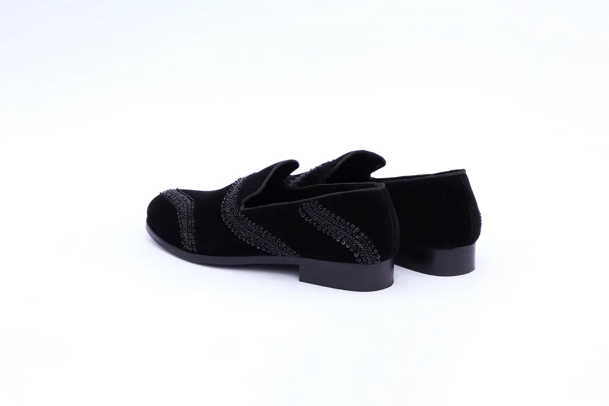 WAVE EMBROIDERED SLIP-ONS- BLACK