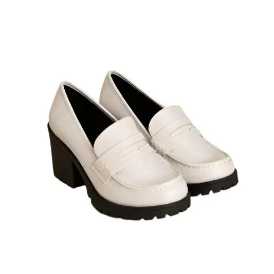 Womens Casual Block Heel Kinder Loafer Shoes