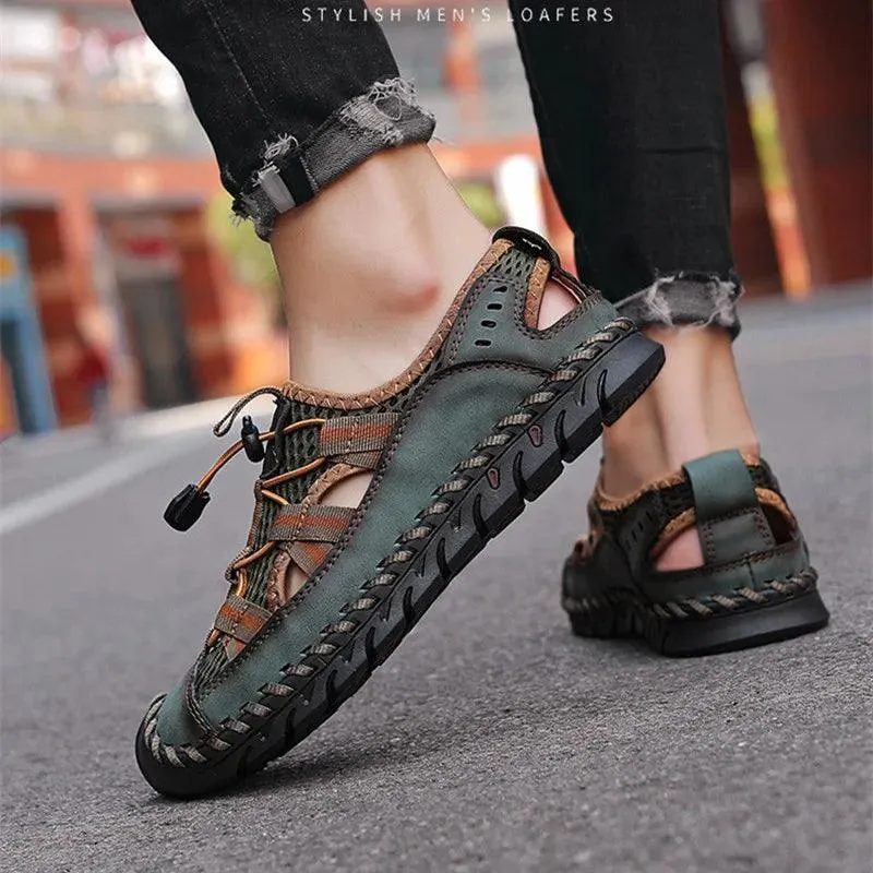 YH016550 Men's Casual Shoes - Leather Sandals - Handmade Sneakers