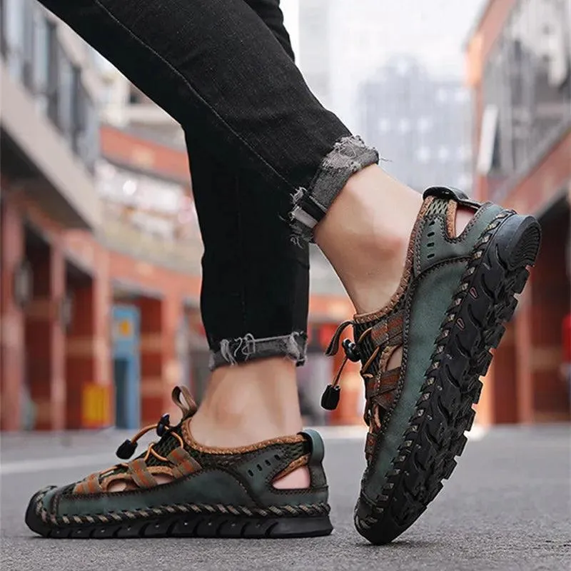 YH016550 Men's Casual Shoes - Leather Sandals - Handmade Sneakers